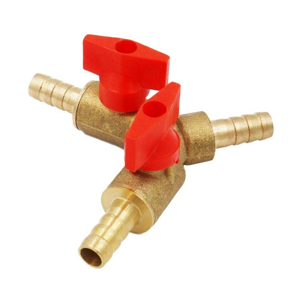 (8mm) For Fuel Gas Water Oil Air Brass Pipe Fitting Connector Three 3 Way Hose Barb Ball Valve Adapter