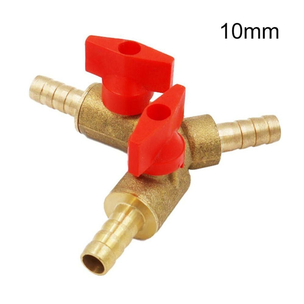 (10mm) For Fuel Gas Water Oil Air Brass Pipe Fitting Connector Three 3 Way Hose Barb Ball Valve Adapter
