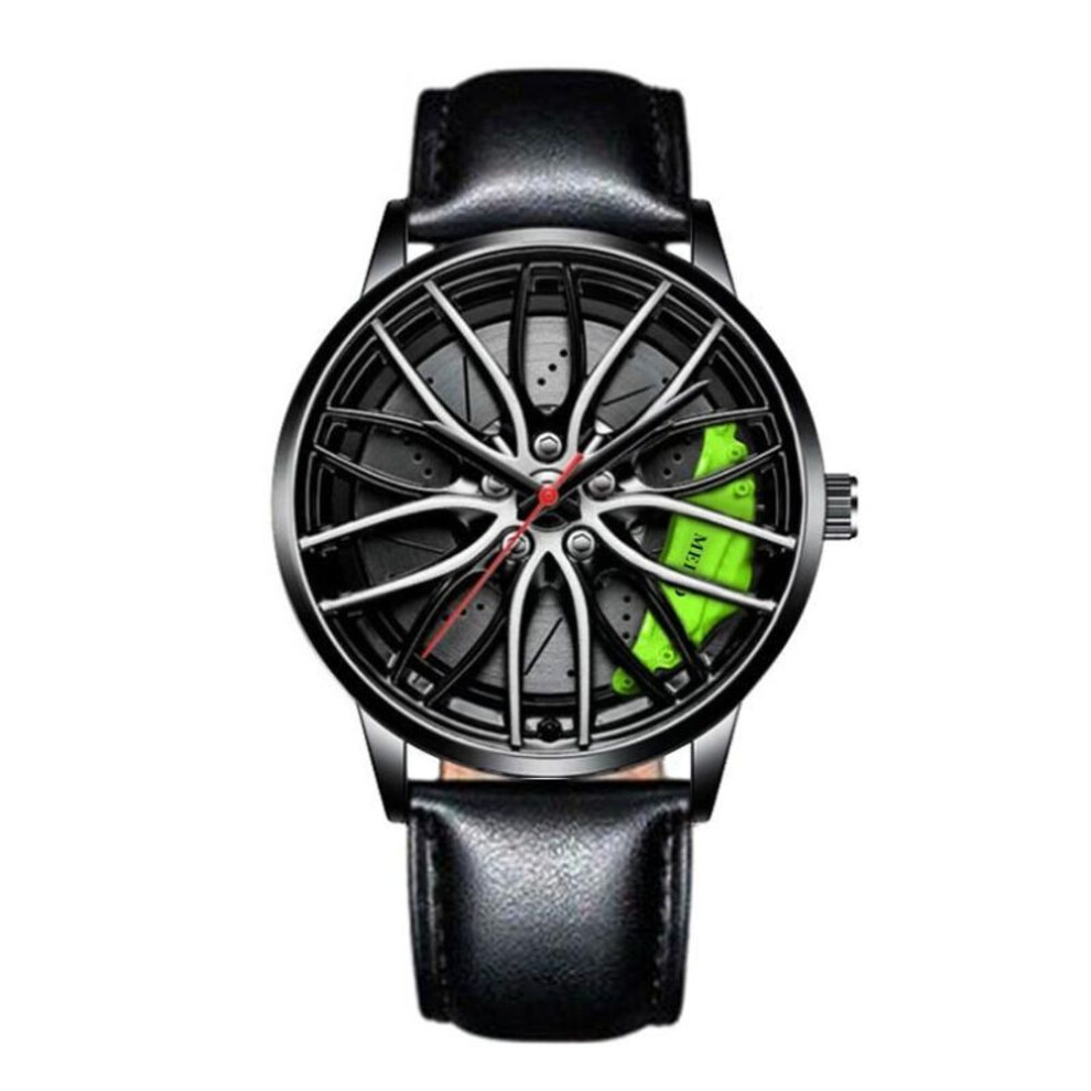 (green, One Size) Car Watches For Men,Waterproof Stainless Steel Quartz Wrist Watch Sports Men's Watches With Car Wheel Rim Hub Design