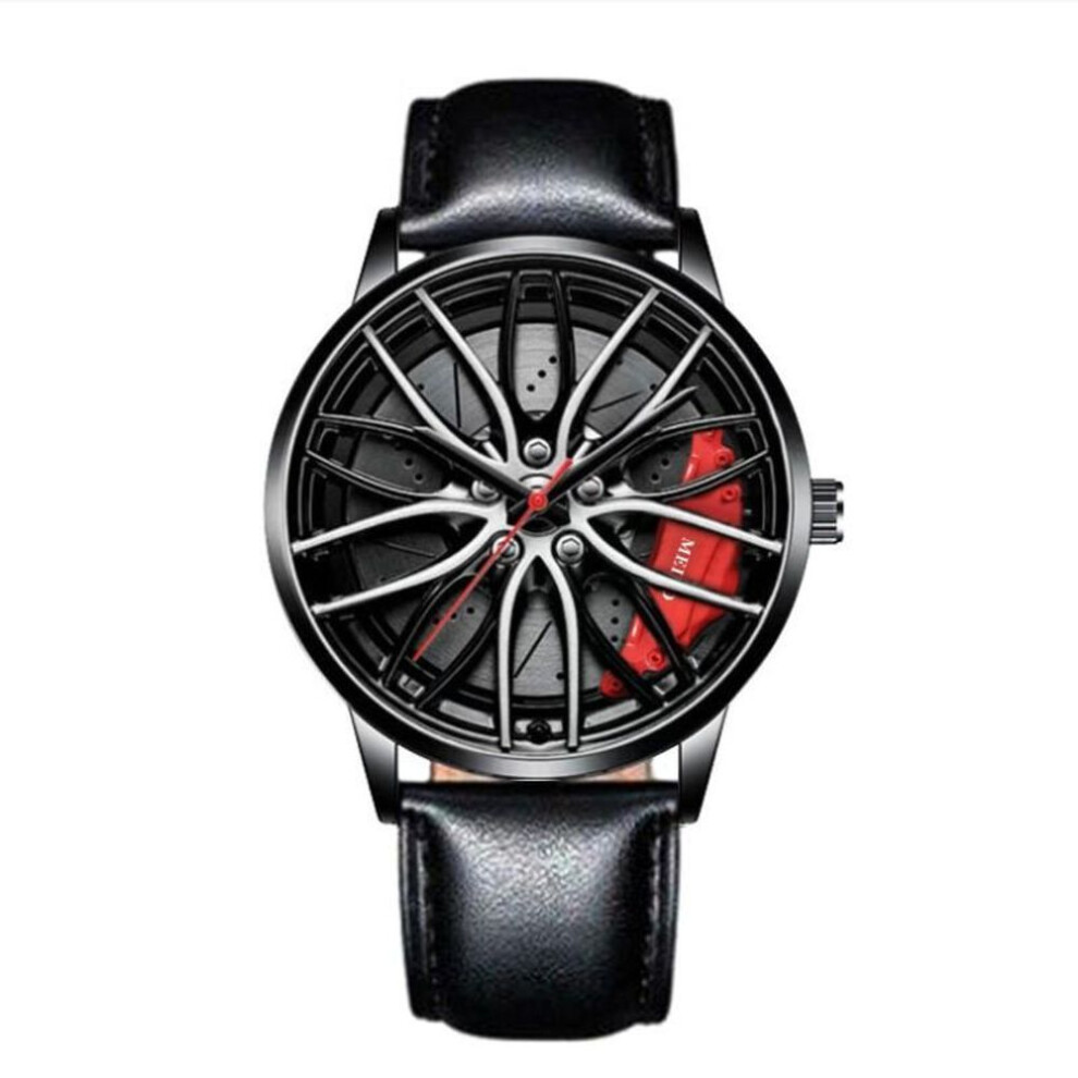 (red, One Size) Car Watches For Men,waterproof Stainless Steel Quartz Wrist Watch Sports Men's Watches With Car Wheel Rim Hub Design