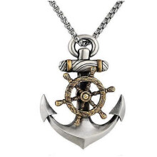 Ship anchor necklace pendant, hip-hop style men's pearl pendant, retro alloy jewelry, stainless steel necklace