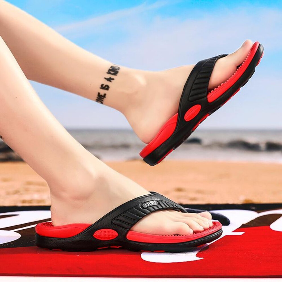 (red, 44) Men&apos;s Summer Beach Sandals Massage Granular Flip-flops