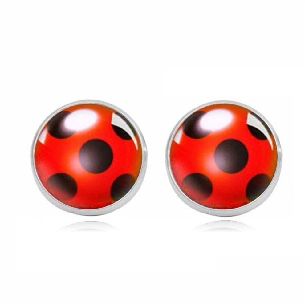 (red) 2020 New Ear Clip Ladybug Earrings Cosplay Ladybug Circle And Ladies Ladies Polka Dot Earrings Girls Party Gifts Anime Jewelry