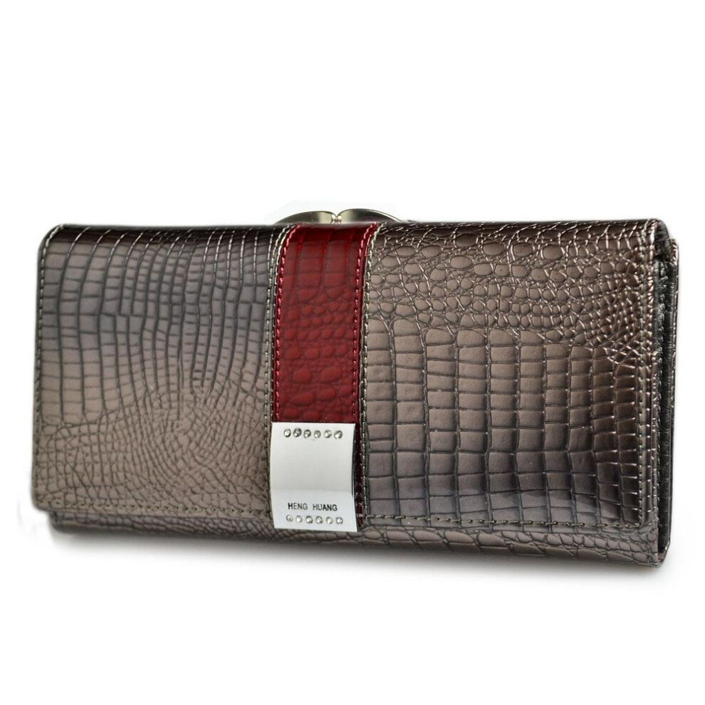 (grey, 18.5cm*3.5cm*9.5cm) Womens Wallets Genuine Leather  Alligator Female Purse Female Design Clutch Long Multifunctional Ladies Coin Card Holder  Purses Money Bags