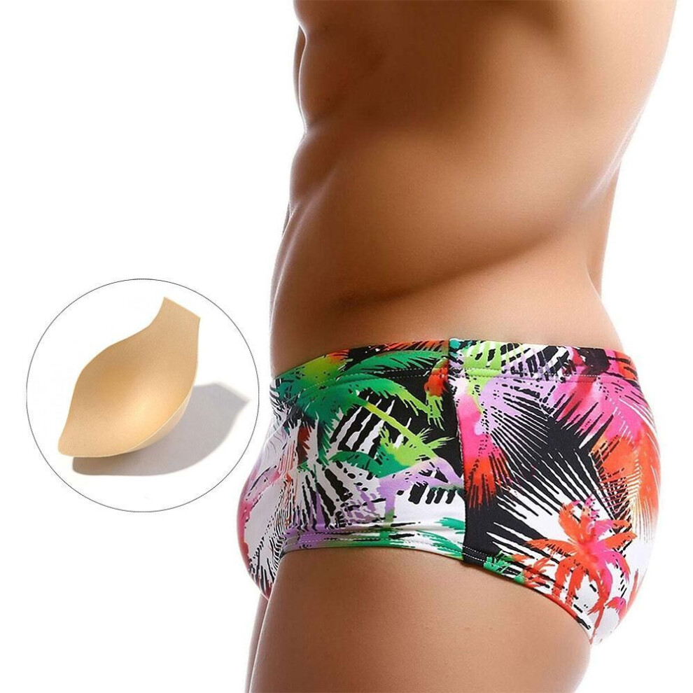 (red, L) Monstera Leaves Sunga Men&apos;s Designer Swimwear Pink Men Swimwear