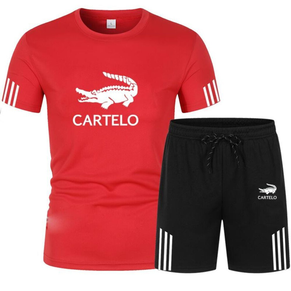 (red, M) 2024 Men Running Sport Set 2-piece Breathable Comfort Jogging Fitness Set Sport Suit Quick Drying Sports Suit