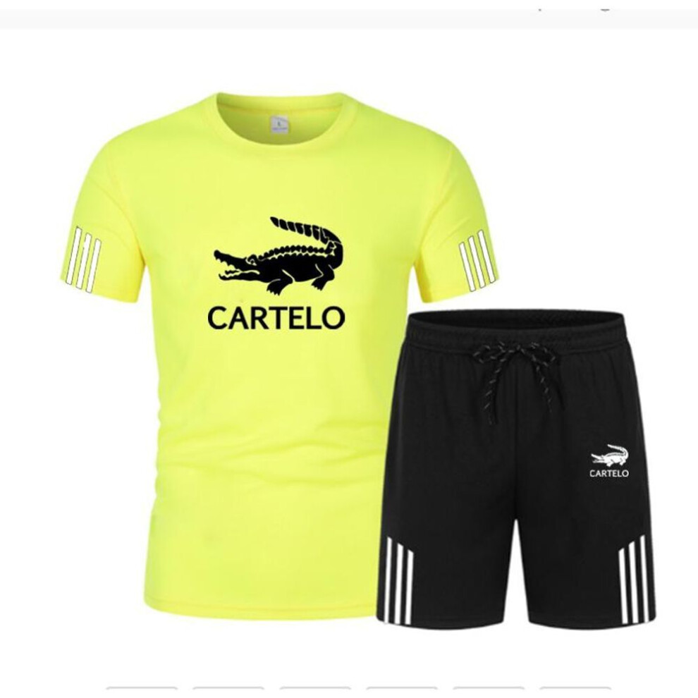 (yellow, 2XL) 2024 Men Running Sport Set 2-piece Breathable Comfort Jogging Fitness Set Sport Suit Quick Drying Sports Suit