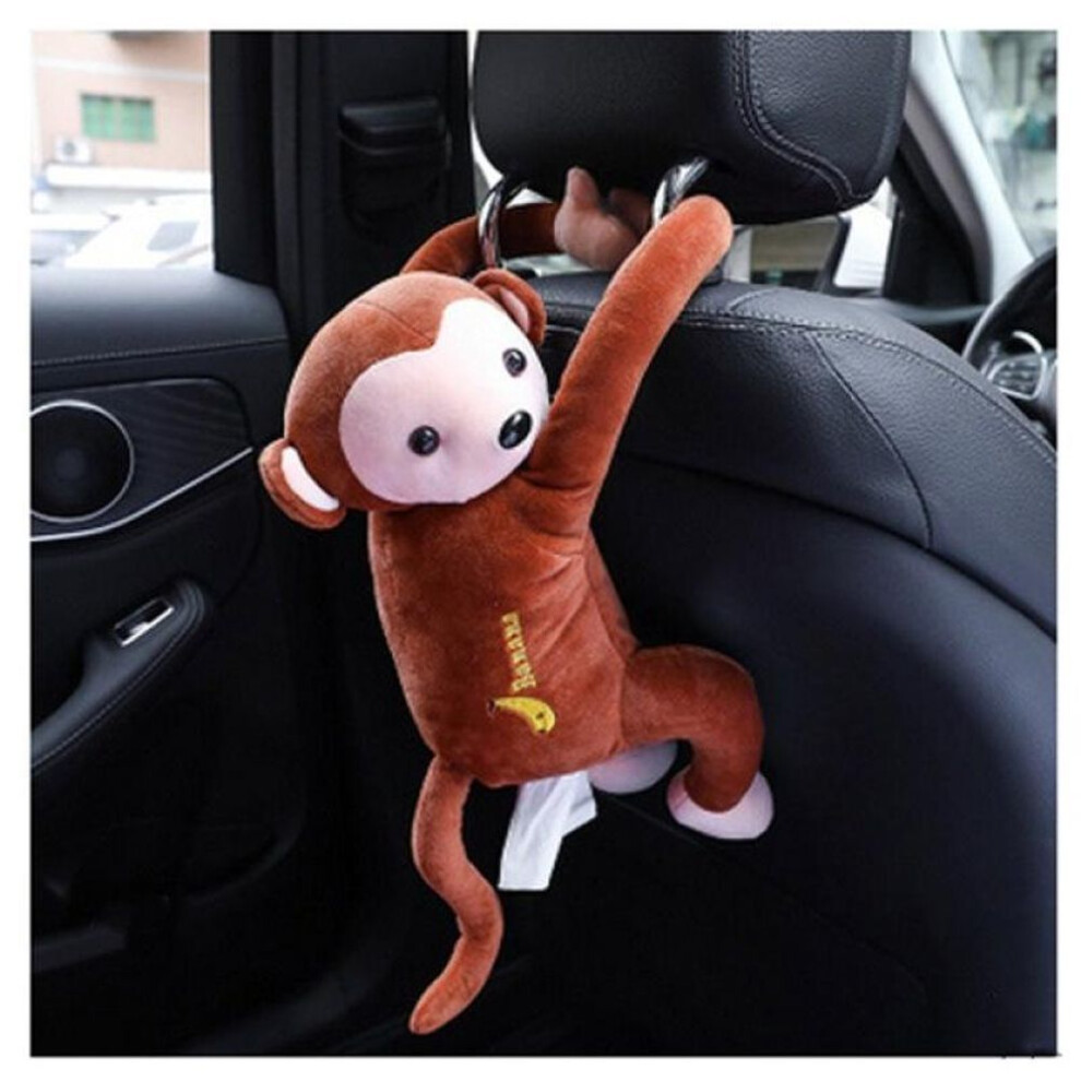 (coffee) Creative Cartoon Monkey Car Hanging Paper Napkin Tissue Box Holder Portable Home Office Paper Box