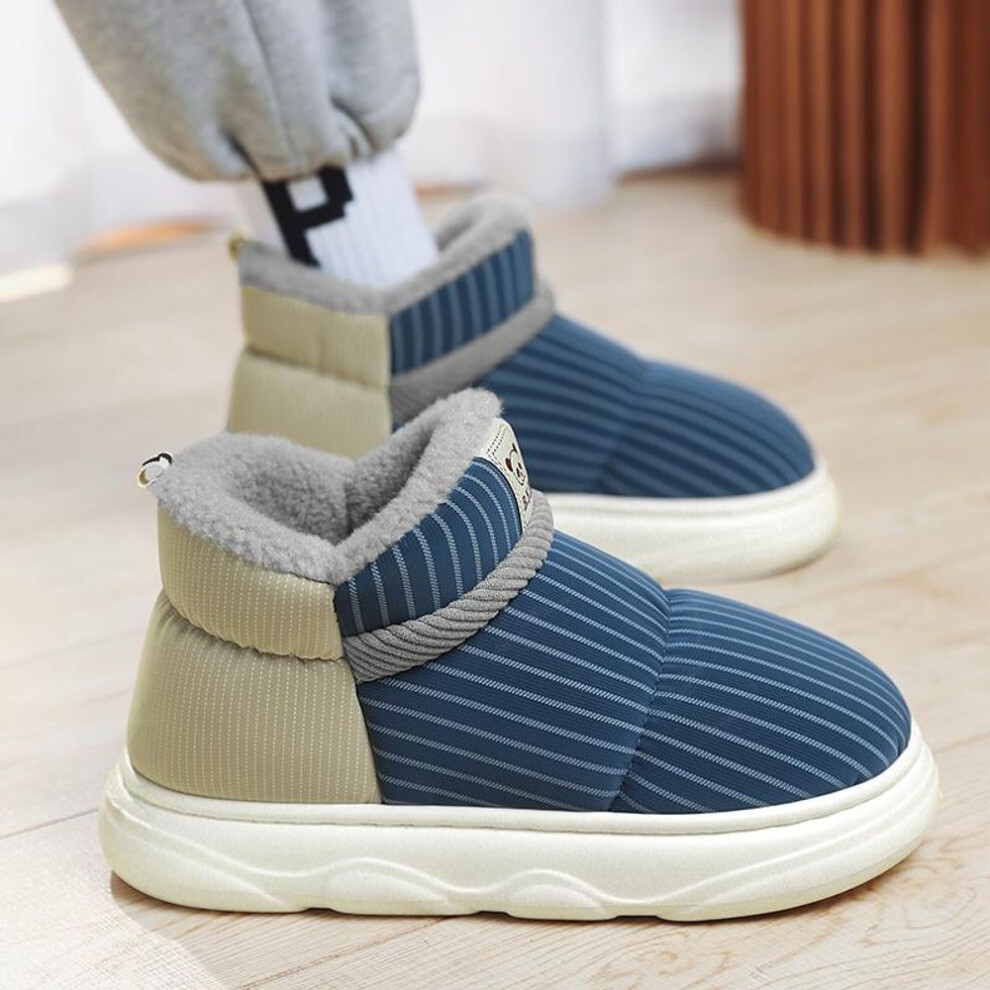 (blue, 44-45) TUINANLE Winter Cotton Shoes Men Thickening Plush Warm Snow Boot Platform Slippers Home
