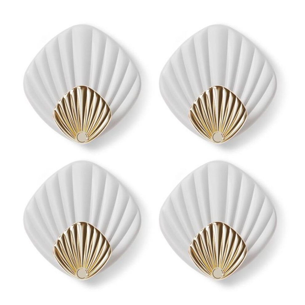 (white) 4pcs Creative Shell Shape Wall Hanging Hook Punch-free Strong Adhesive Hook Bathroom Kitchen Wall-mounted Seamless Sticky Hook