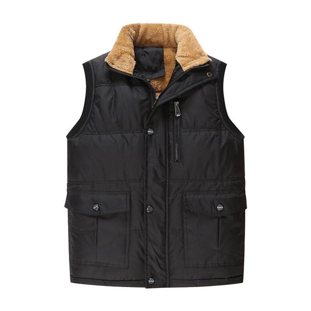 (black, 2XL) Mens Fashion Warm Clothing High Collar Thick Plus Velvet Sleeveless Jacket Windproof Outdoor Outerwear Casual Down Coat Waistcoat Vest Fo