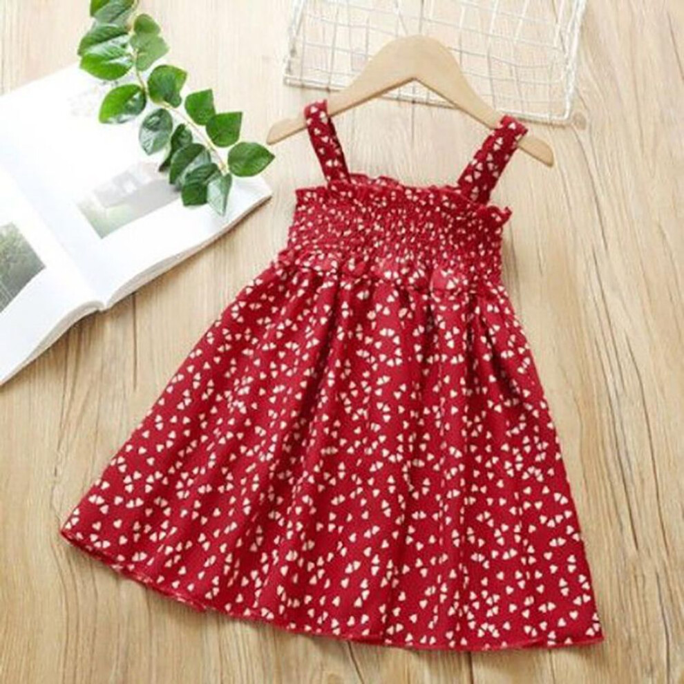 (red, 6T) Girls Floral Slip Dress Summer Polka Dot Dress for Girls Sleeveless Dress 4-8 Year Old