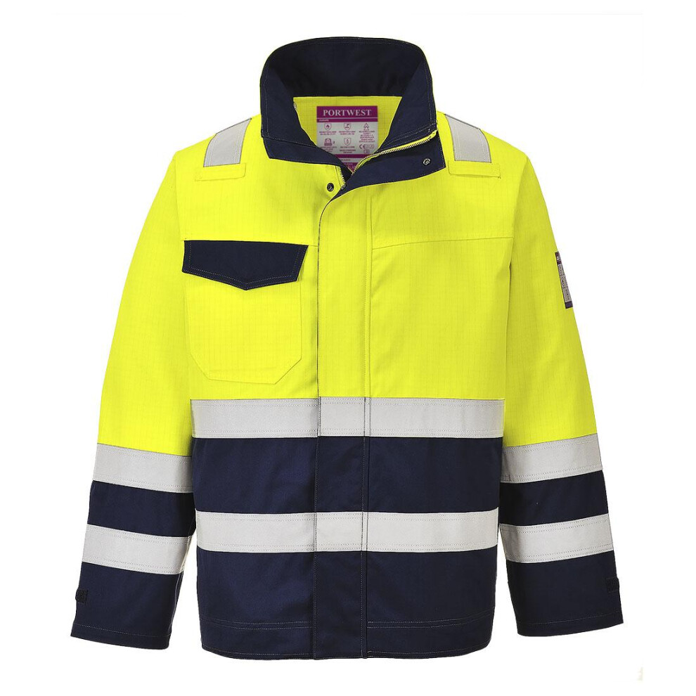 (M, Yellow/Navy) Portwest Mens Modaflame Hi-Vis Jacket