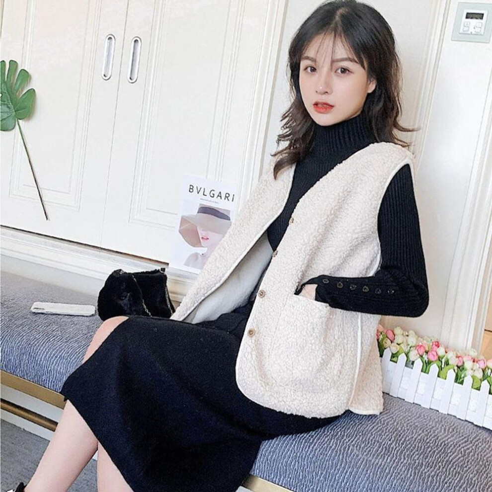 (white, XL) Autumn Winter Plush Vests Jackets Women Casual Thick Warm Sleeveless Coats New Fleece Waistcoats