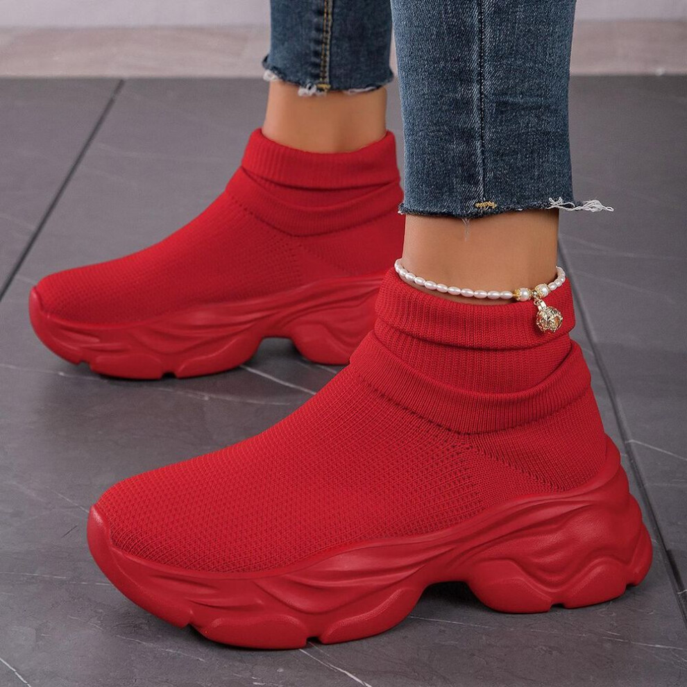 (red, 38) Tuinanle Women Platform Sneakers High Tops Flats Red Socks Sports Shoes Slip On Casual Running Shoes