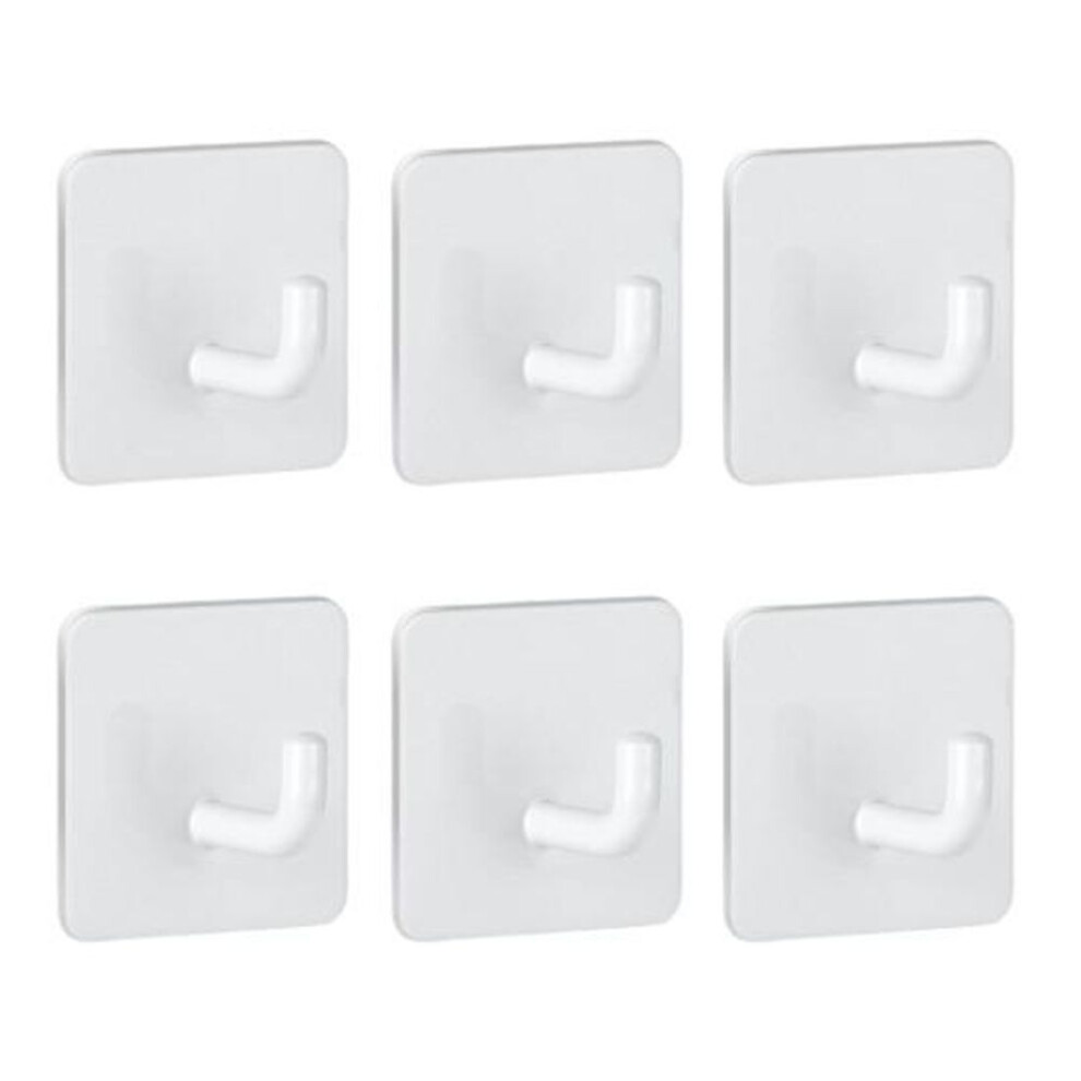 (white) 6pcs Wall Storage Hooks Strong Load-bearing Punch Free Simple Installation Self-adhesive Stainless Steel Hooks Set