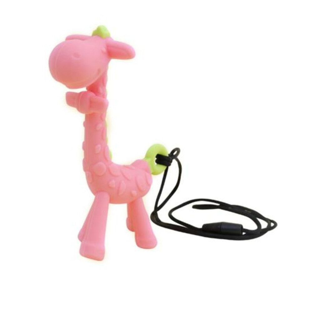 (pink) Cartoon Giraffe Pendant Mom Necklace Baby Teething Chew Silicone Teether Toy