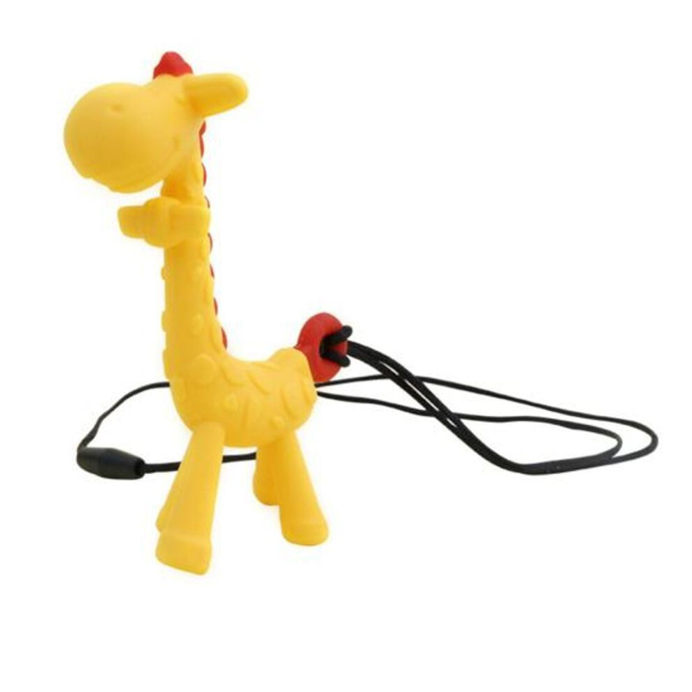(yellow) Cartoon Giraffe Pendant Mom Necklace Baby Teething Chew Silicone Teether Toy