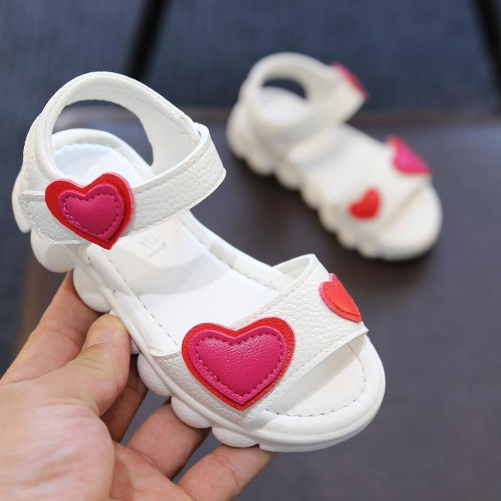 (white, 27) Summer Children&apos;s Sandals Korean Sandals Open-toed Shoes Velcro Love Girls Casual Sandals