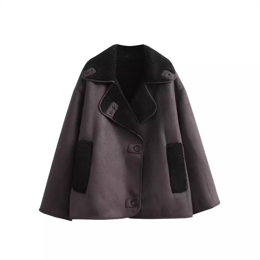 (brown, S) Fashion Woman Thick Faux Leather Jackets Women 2024 Winter Warm Wool Blends Chic Coats Lapel Pu Plush New In Outerwear