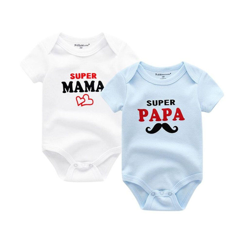 (as the picture, 12M) 2 Pcs Newborn Baby Clothes Short Sleeve Girl Boy Clothing I Love Papa Mama Design Cotton Rompers