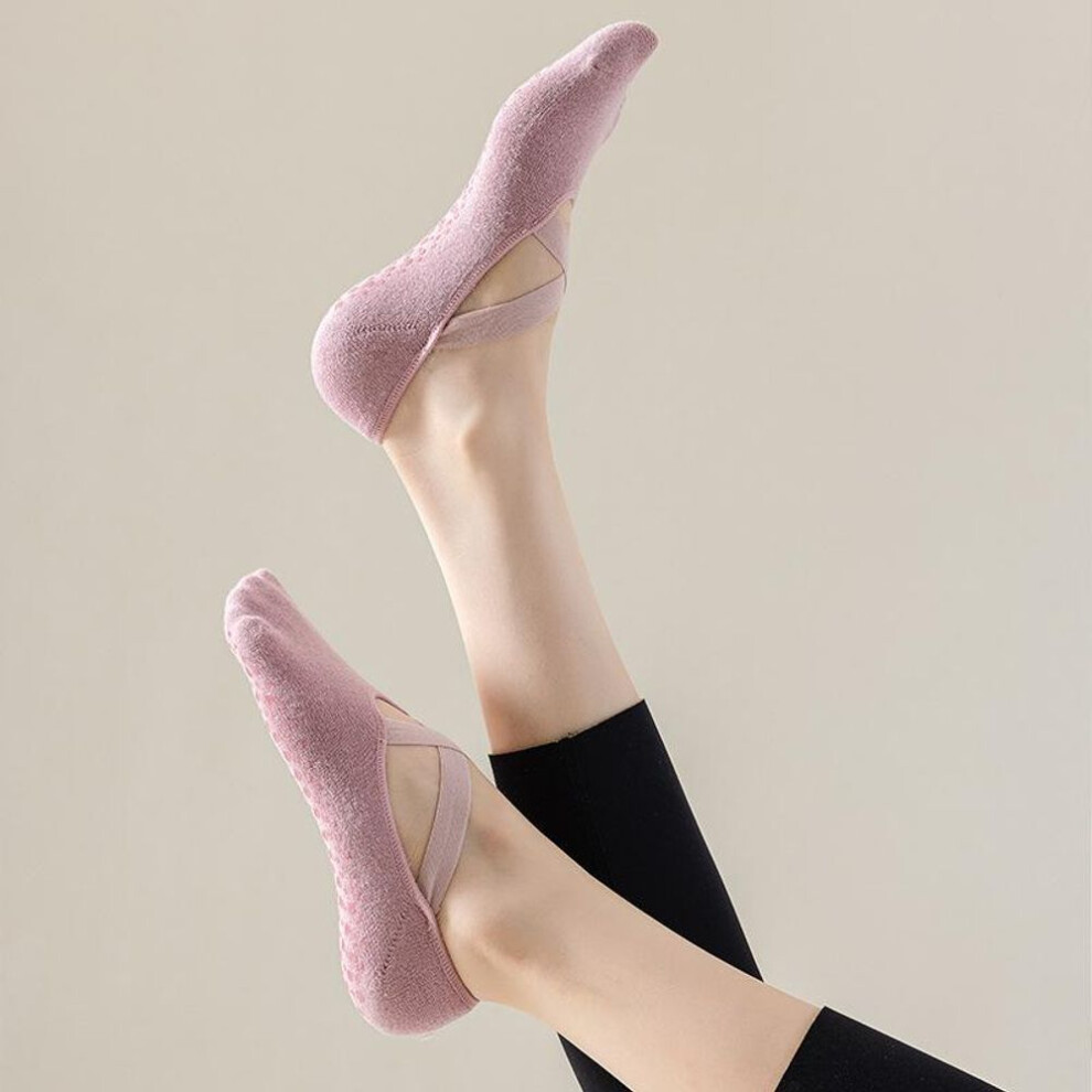 (pink, EUR 34-39) Yoga Socks Women Cotton Silicone Non-slip Pilates Grip Towel  No-Show Barre Sock