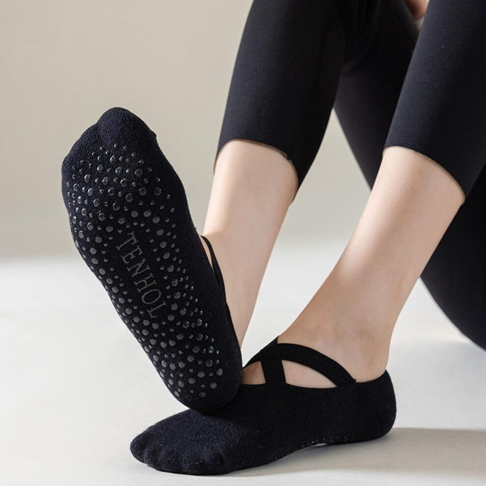 (black, EUR 34-39) Yoga Socks Women Cotton Silicone Non-slip Pilates Grip Towel  No-Show Barre Sock