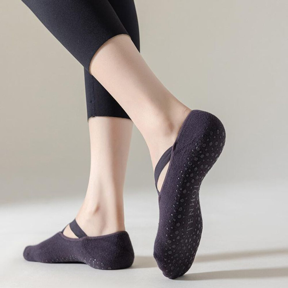 (purple, EUR 34-39) Yoga Socks Women Cotton Silicone Non-slip Pilates Grip Towel  No-Show Barre Sock