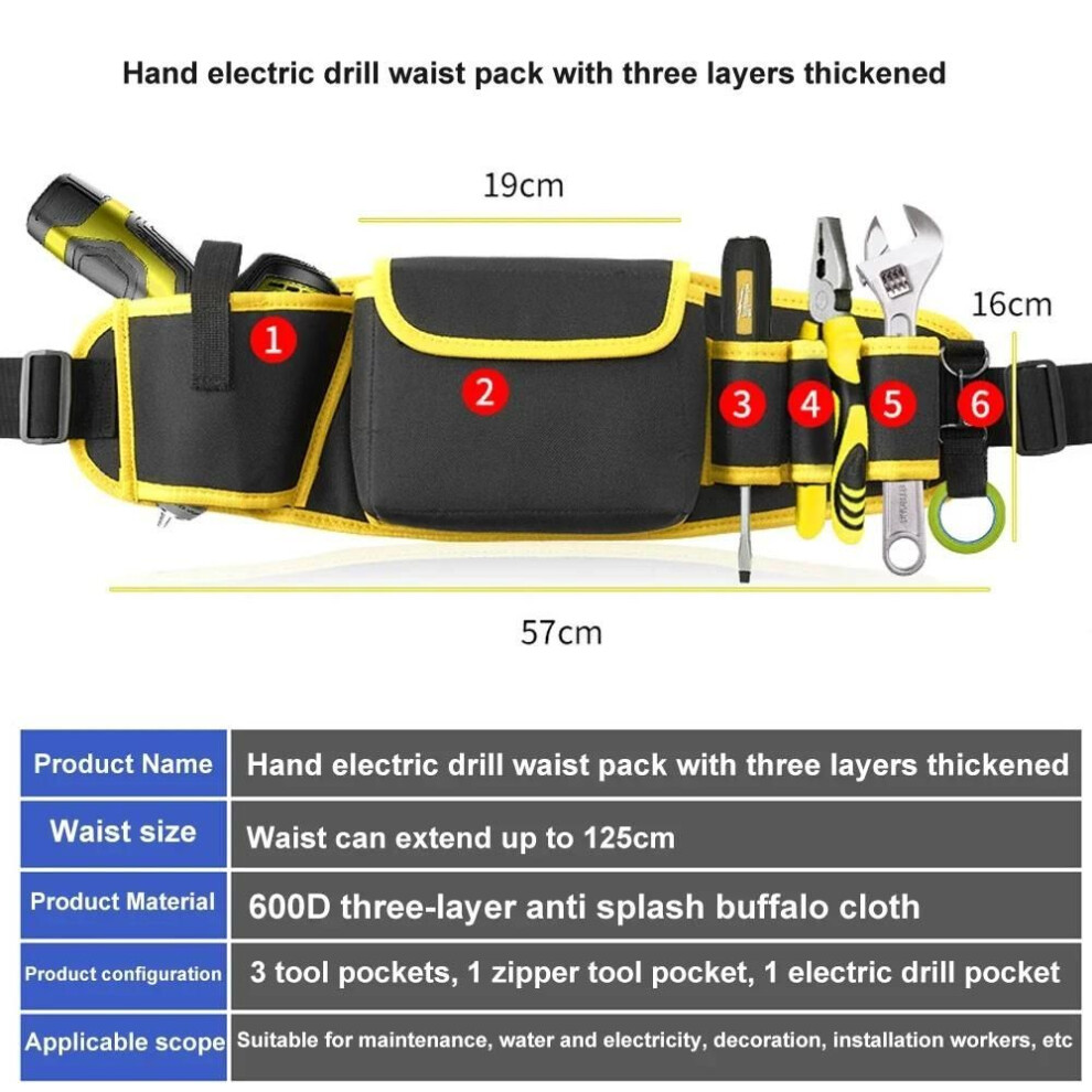 (yellow) Tool Belt Drill Holder Tool Bag Utility Belt Wear Resistant, Work Apron For Electrician, Carpenter, Handyman, Plumber