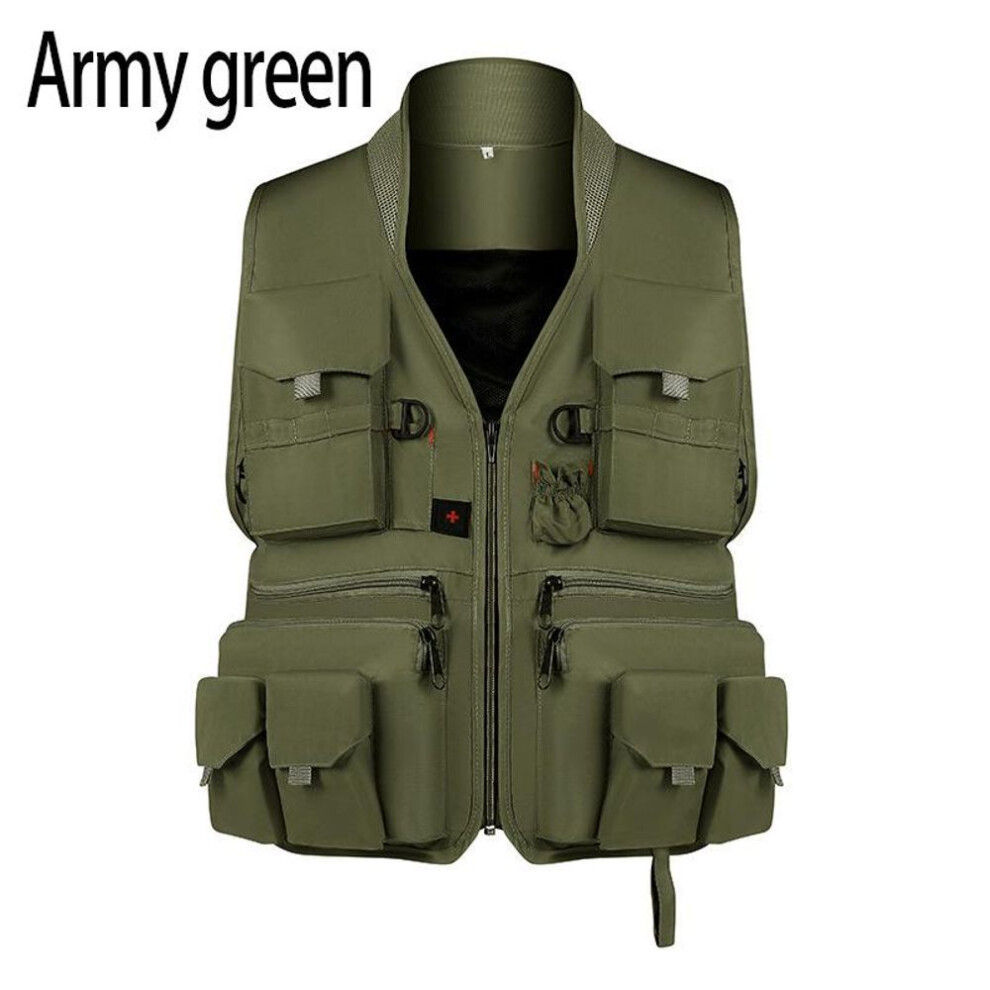 (army green, XL) Photography Outdoor Waterproof Fishing Vest Men&apos;s Fishing Jacket Hiking Multi-pocket Vest