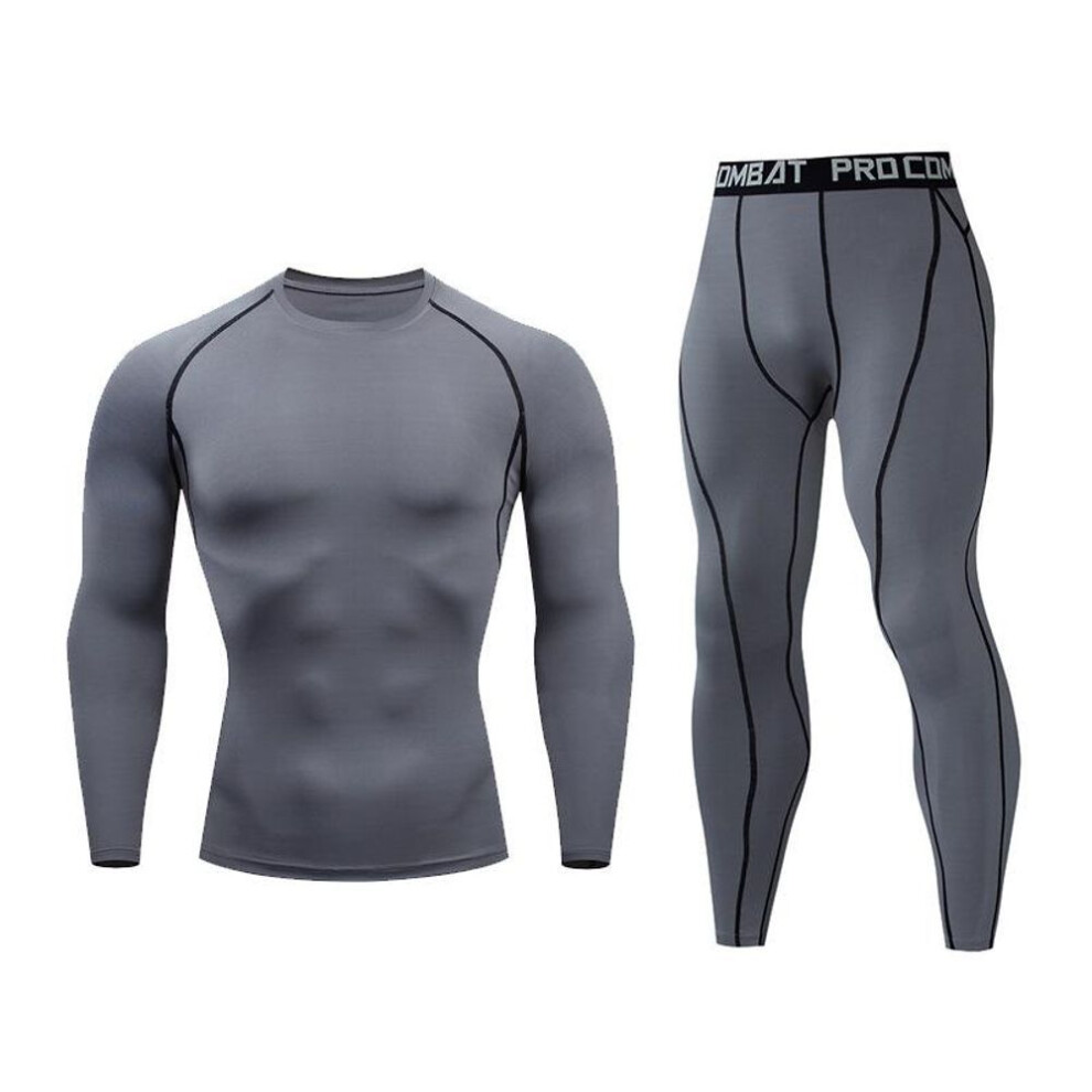 (grey, L) Mens Leggings Tights Men Sport Pants Long Sleeve Fitness Sports Suit Leggings Man Running Pants