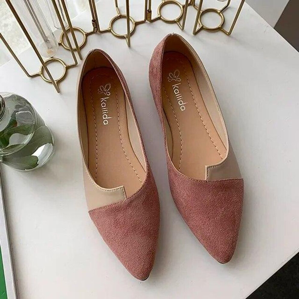 (pink, 37) Women Shoes Fashion Splice Color Mule Flats Pointed Toe Ballerina Ballet Flat Slip On Shoe Zapatos Mujer Loafers Size 35-41