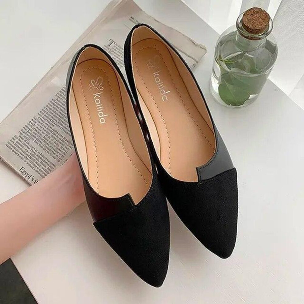 (black, 37) Women Shoes Fashion Splice Color Mule Flats Pointed Toe Ballerina Ballet Flat Slip On Shoe Zapatos Mujer Loafers Size 35-41