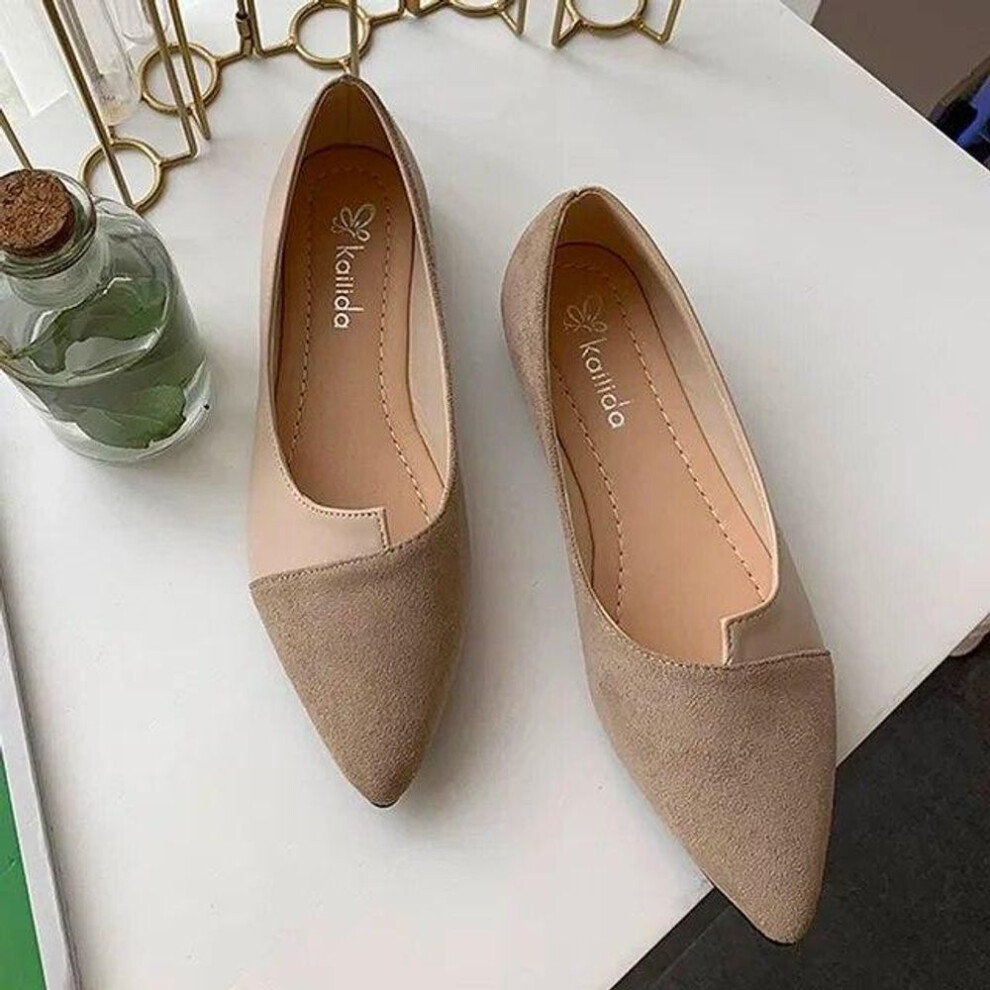 (khaki, 38) Women Shoes Fashion Splice Color Mule Flats Pointed Toe Ballerina Ballet Flat Slip On Shoe Zapatos Mujer Loafers Size 35-41