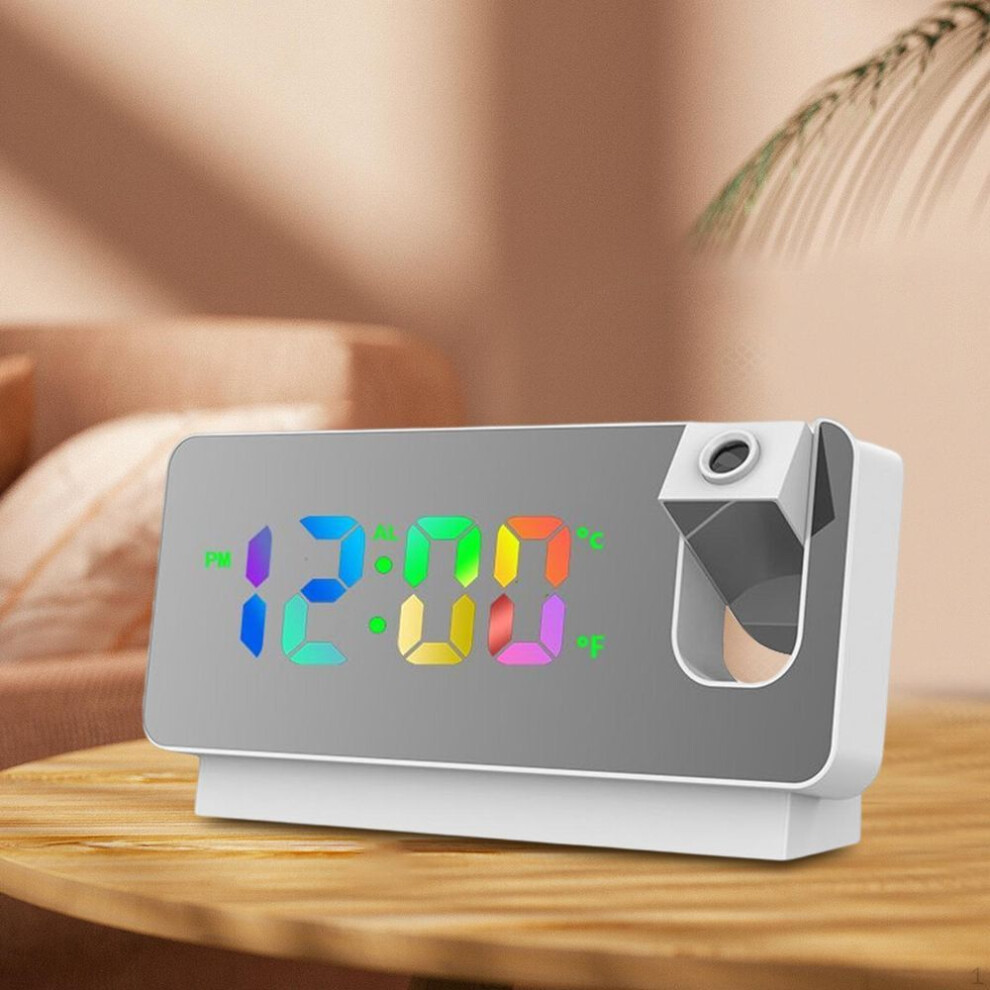 (white) Led Projection Alarm Clock, Digital Desktop Clocks Temperature Display Easy To Read Quiet Watch