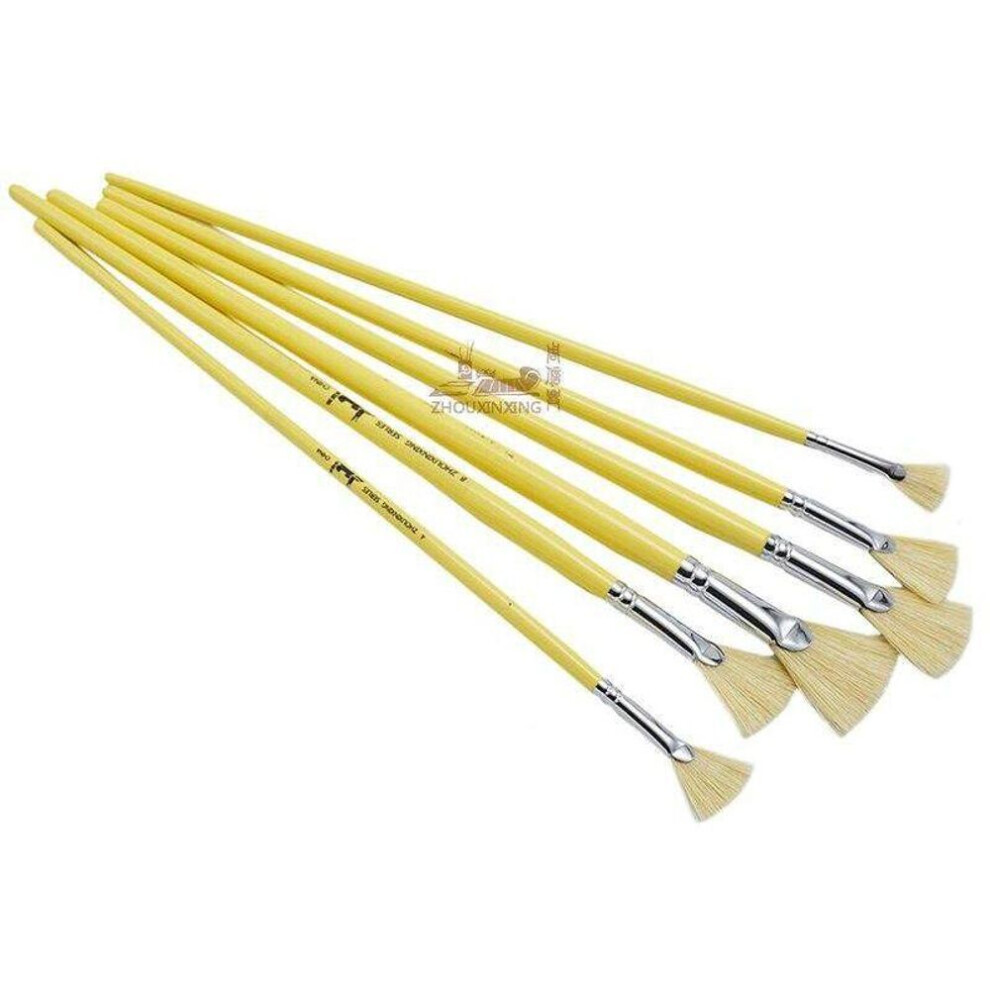 Jowoart 6pcs/set,high Quality Fan Shape Pig Bristle Hair Painting Pen Oil Painting Watercolor Supplies Professional Art Supplies