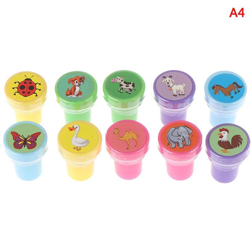 (Animal 2) 5Pcs Self-Ink Cartoon Rubber Stamps Toy Diy Scrapbook Gift Educational Toy