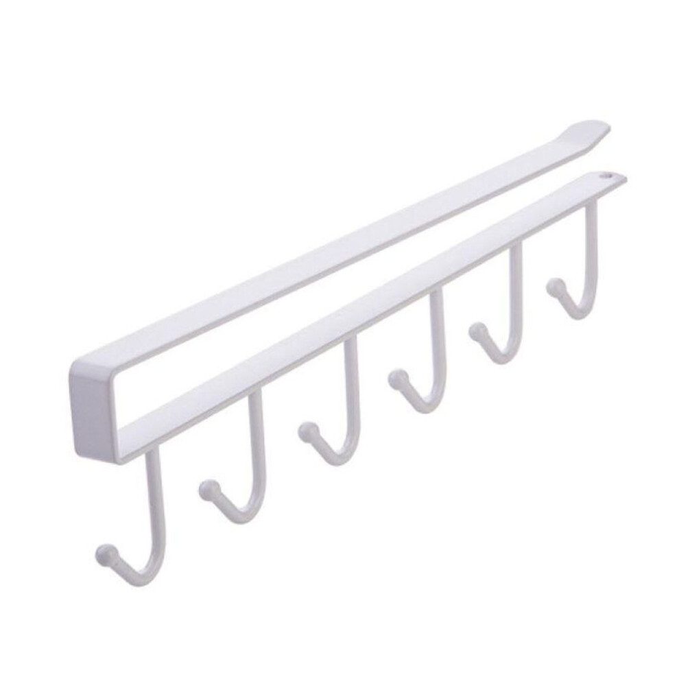 (white, 1pcs) Iron 6 Hooks Storage Shelf Wardrobe Cabinet Metal Under Shelves Mug Cup Hanger Bathroom Kitchen Organizer Hanging Rack Holder