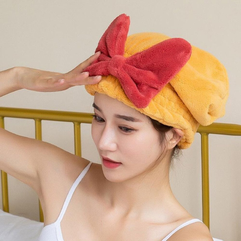 (yellow) Cute Velvet Hair Drying Towels Super Absorbent Hair Towel Cap Quick Dry Head Wrap Shower Cap For Wet Hair