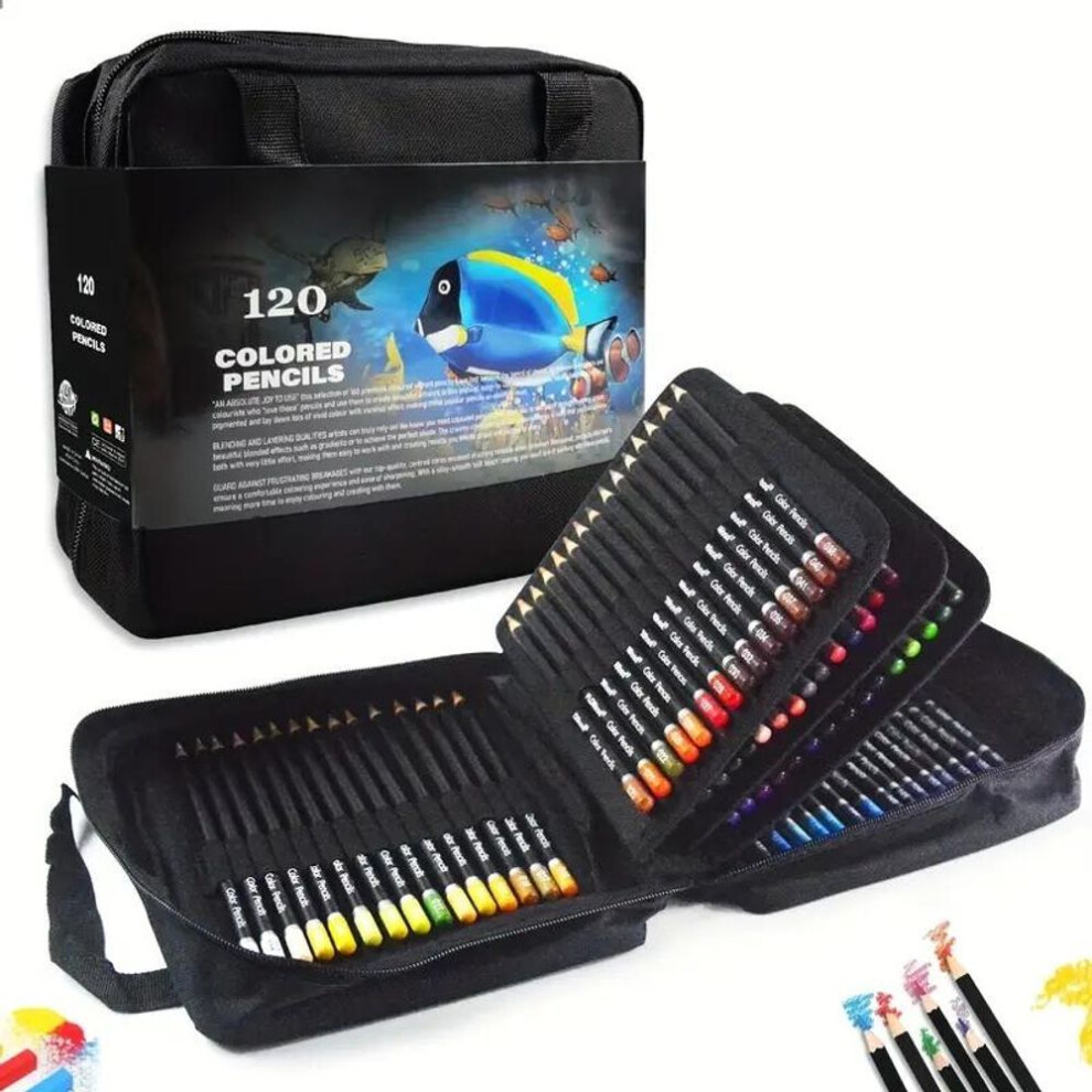 120 Colored Pencils Zipper-Case Set | Quality Soft Core Colored Leads For Adult Artists, Professionals And Colorists