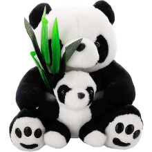 (L)Panda Stuffed Animals With Panda Baby Soft Toy ,Native Mom & Baby Plush Bamboo Panda