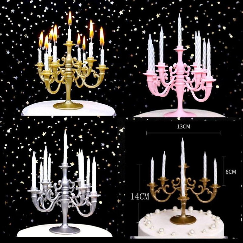(yellow) 9pcs Candles And Candlestick Bracket 1 Set Cake Topper Birthday Party Cake Candle Holders Toppers De