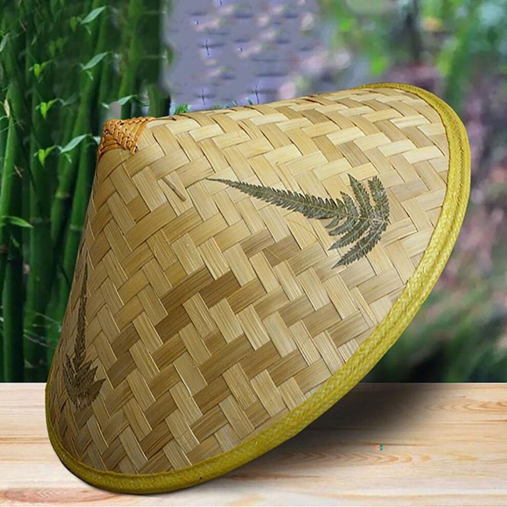 (43cm) 1pc Chinese Retro Bamboo Rattan Fisherman Hat Handmade Weave Straw Bucket Hat Tourism Rain Dance Props Cone Fishing Sunshade Hat