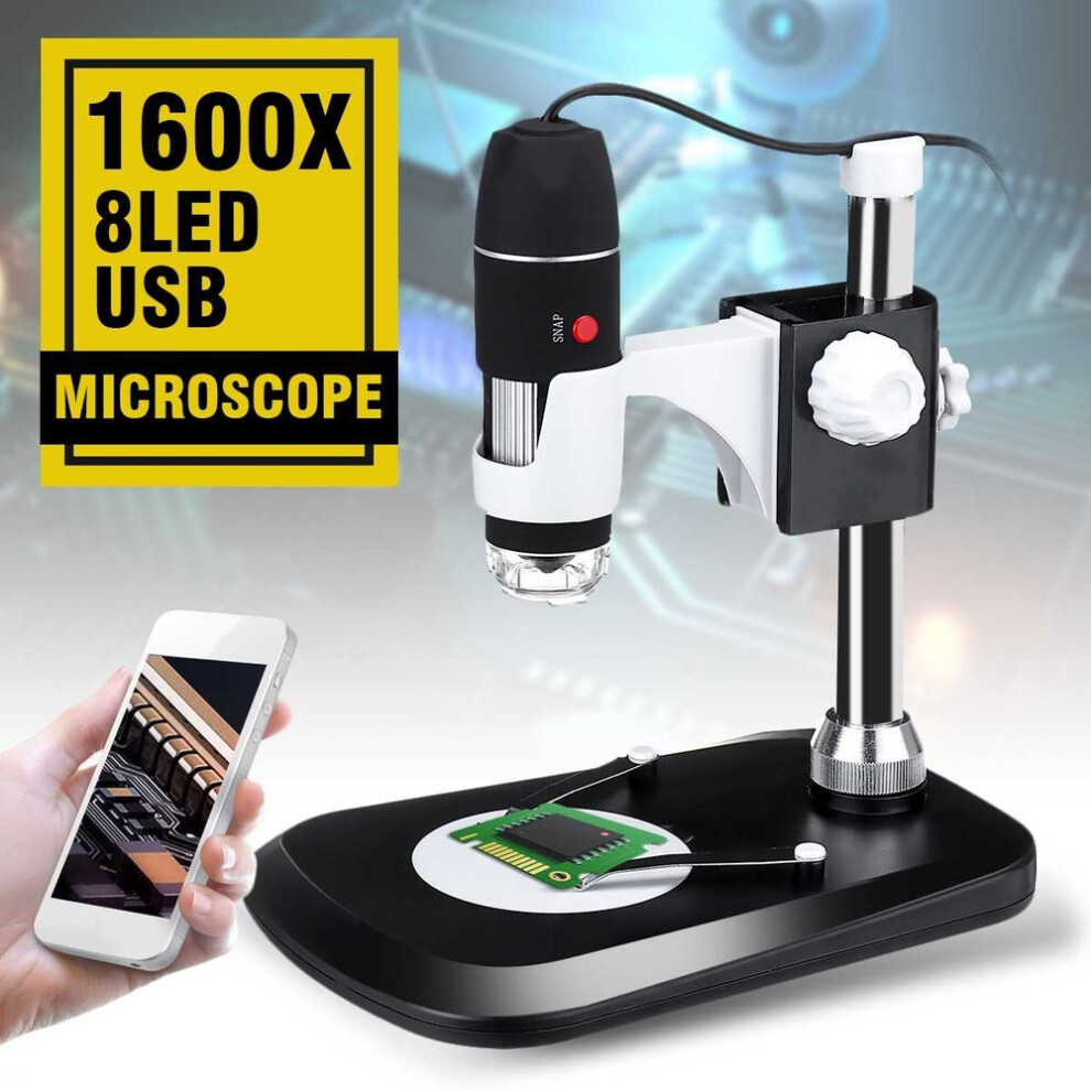 (black) 1600x 8 Led Zoom Usb Digital Microscope Magnifier Microscope Camera Video Stand For Smartphone Pcb Inspection Tools