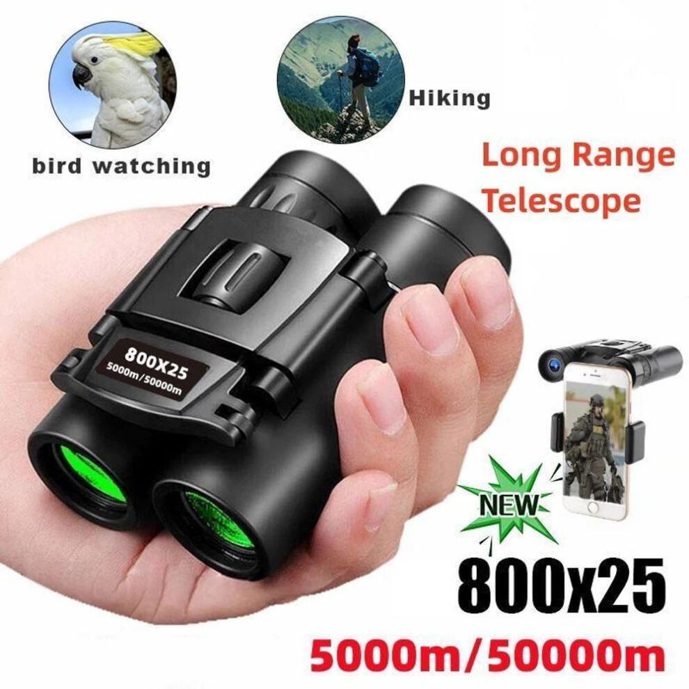 (black) 800x25 Powerful Binoculars Long Range Telescope Hd Zoom Portable Folding Low Light Night Vision Monocular 4k For Outdoor Tourism Camping