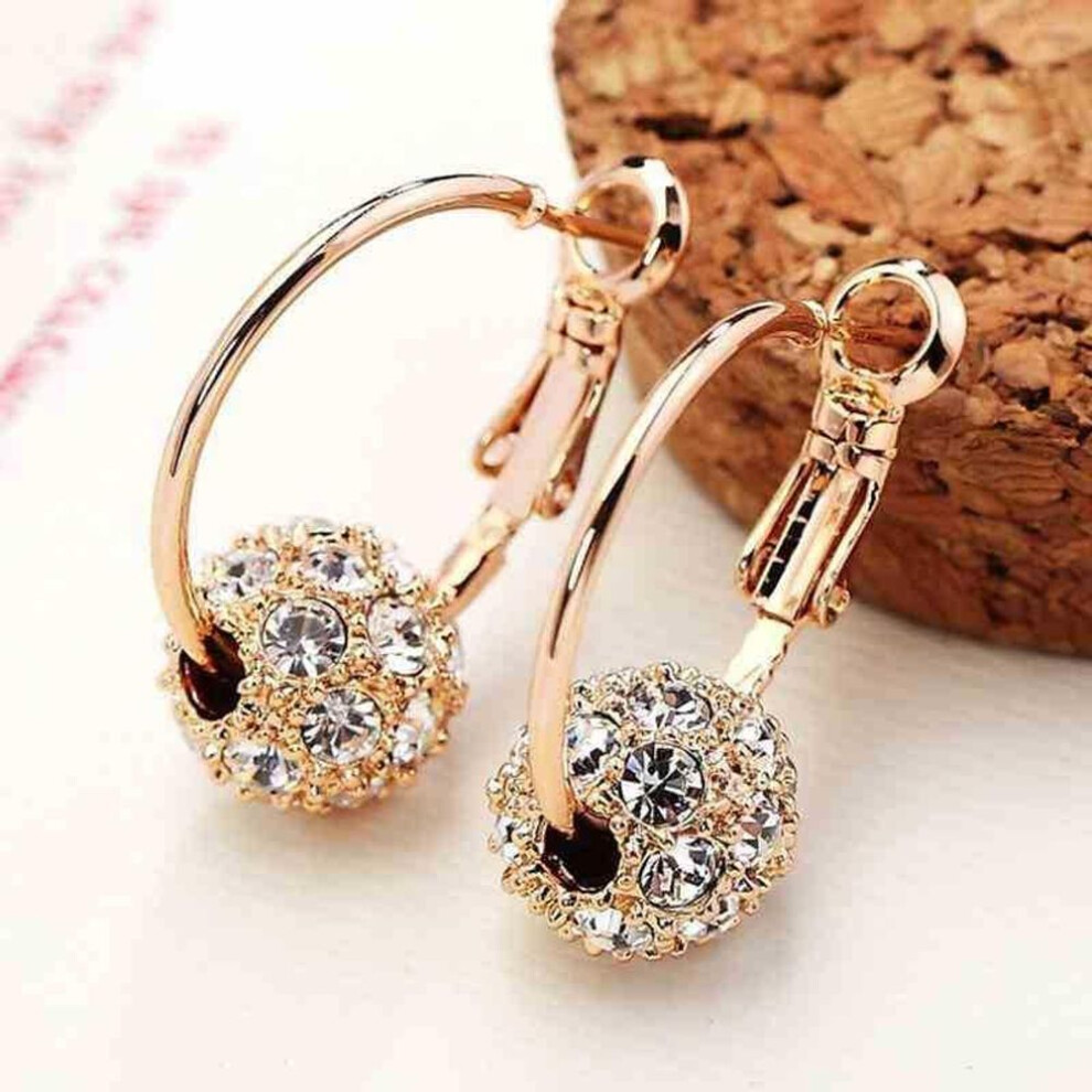 (white diamond) Austrian Crystal Ball 18k Gold Colorful Earrings Lucky Transfer Beads Circle Hoop Earrings Women