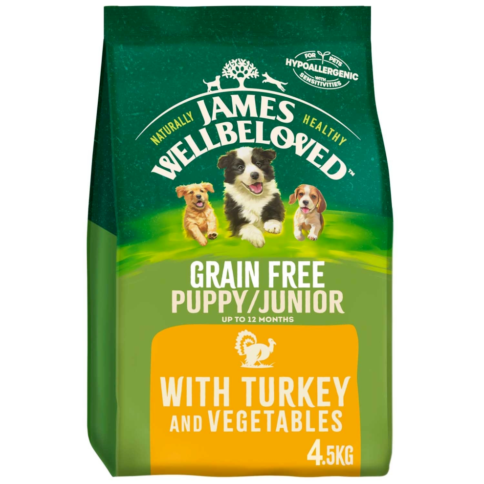 4.5kg James Wellbeloved Grain Free Puppy Junior Dry Dog Food Turkey (3x1.5kg)