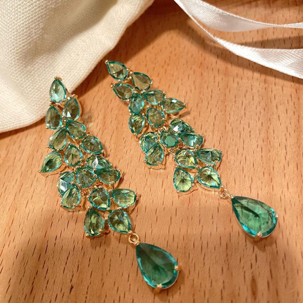 (green) Fashion Green Drop Earrings For Women Leaf Tassel Long Dangle Earrings Bridal Wedding Jewelry Gifts