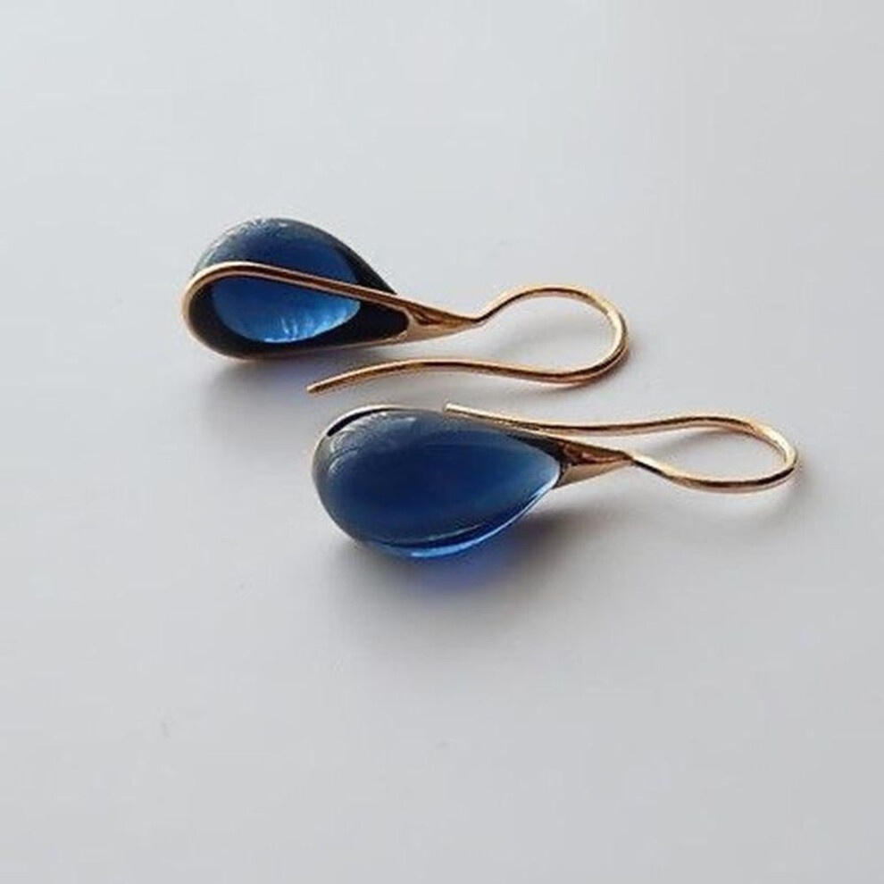 (blue) 1 Pair Fashion Jewelry Gold Earrings Drop Dangle Cat&apos;s Eye Stone Earring Wedding Engagement Gifts
