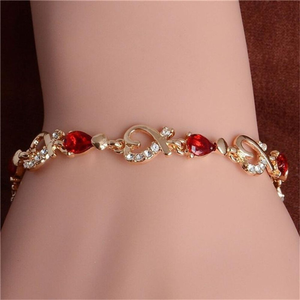 (red) Women&apos;s Fashion Gold Color Heart Bracelet Ladies 4 Colors Stones Bracelets Bangles Jewelry Gift
